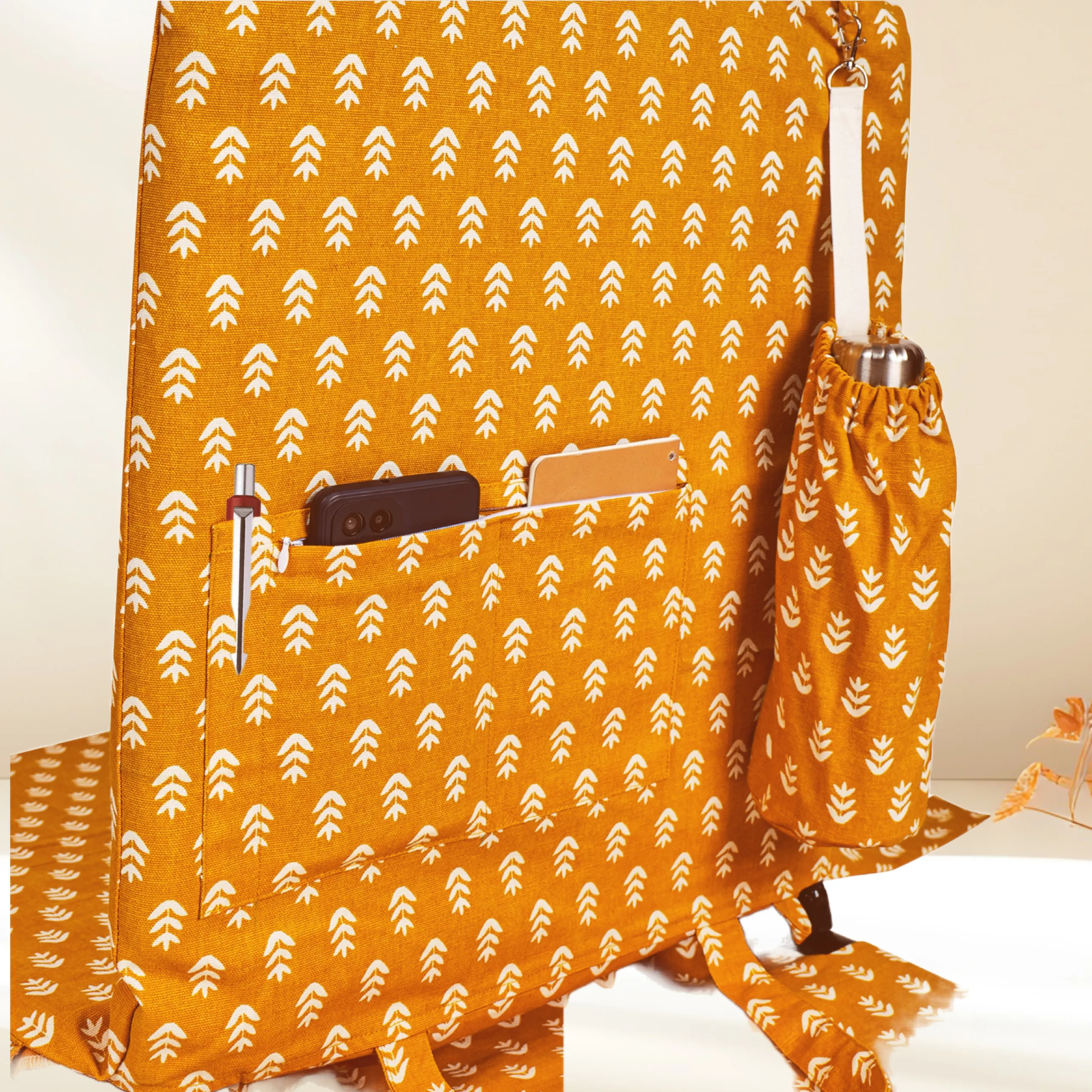 Premium Artistic Meditation Chair | Orange Jaipuri Print