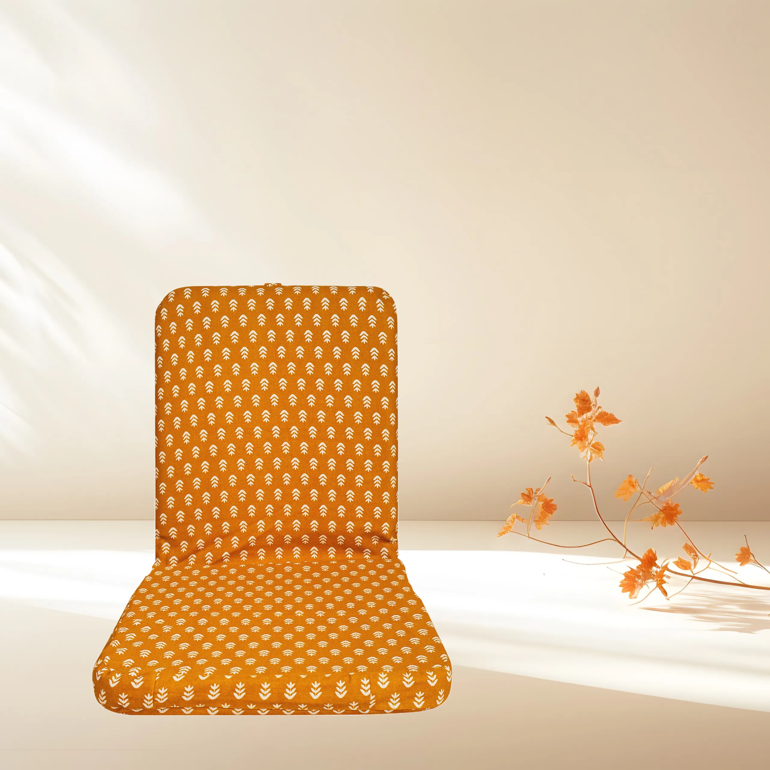 Premium Artistic Meditation Chair | Orange Jaipuri Print