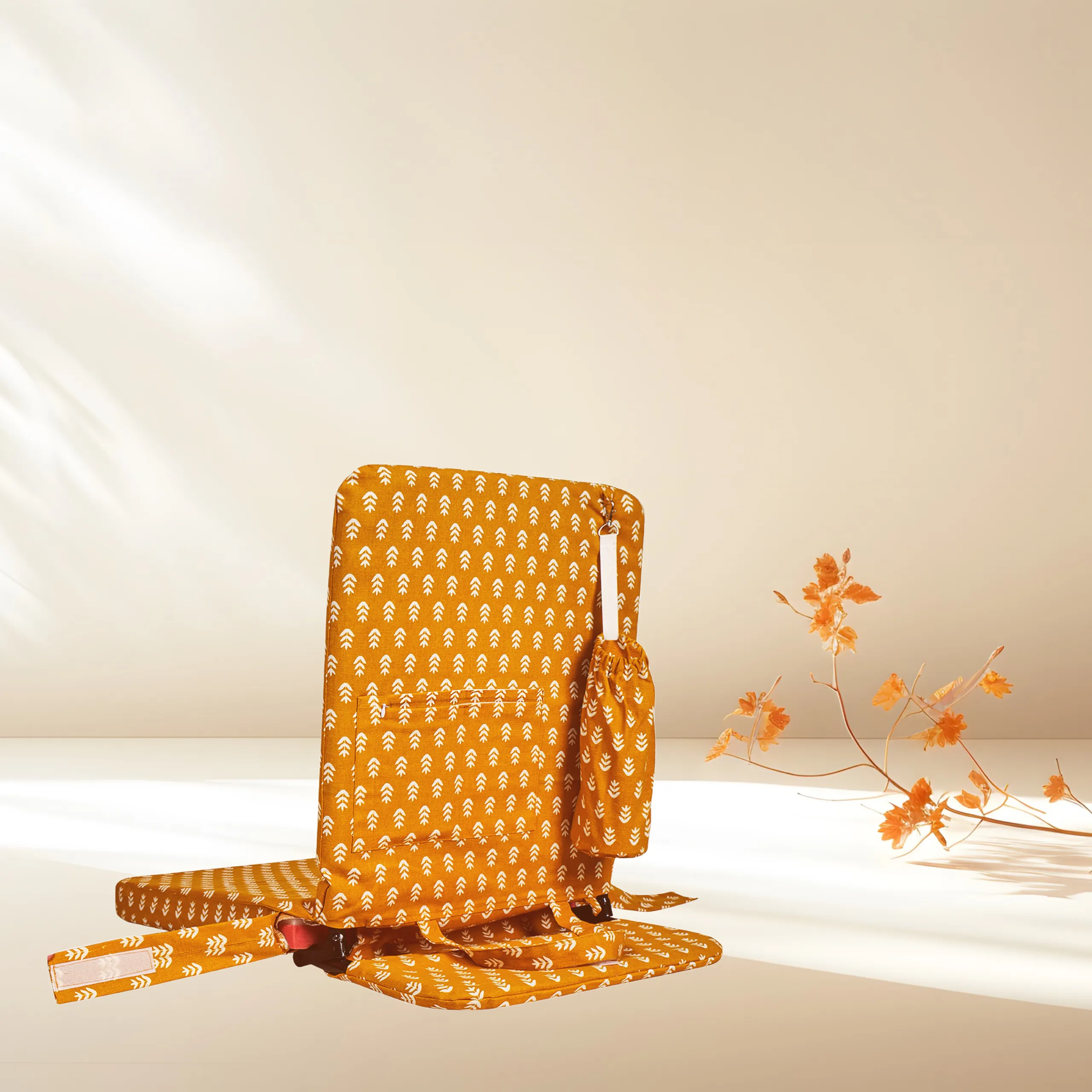 Premium Artistic Meditation Chair | Orange Jaipuri Print