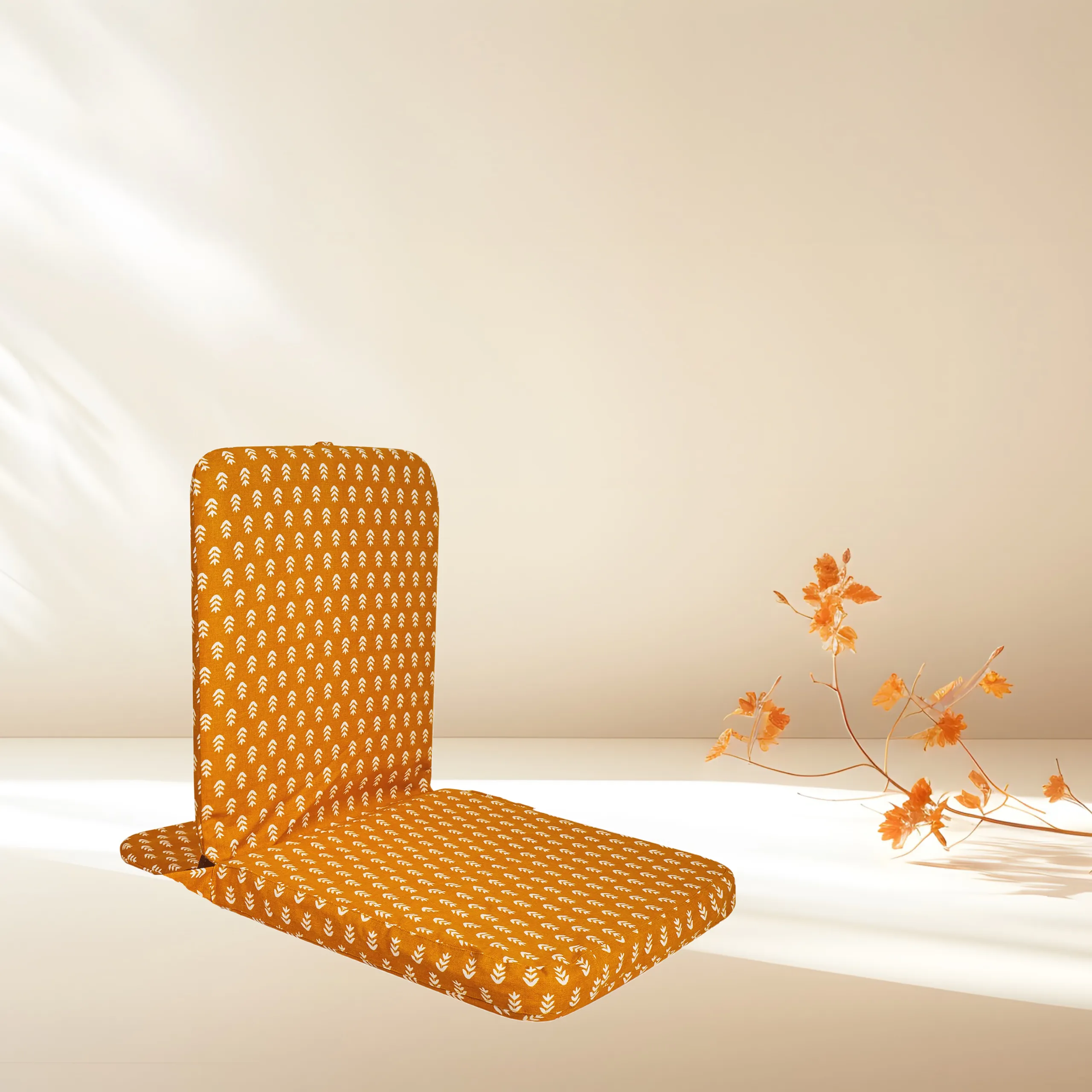 Premium Artistic Meditation Chair | Orange Jaipuri Print