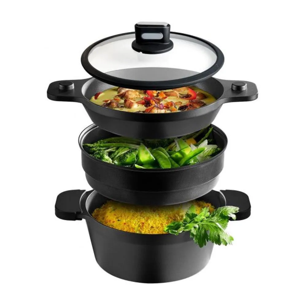 ROHE Set: Pan/Saucepan   Pot   Colander/Steamer   Lid - "PePe" Multi-Pot