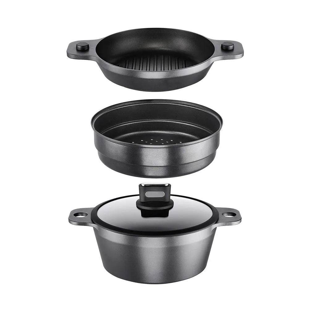 ROHE Set: Pan/Saucepan   Pot   Colander/Steamer   Lid - "PePe" Multi-Pot