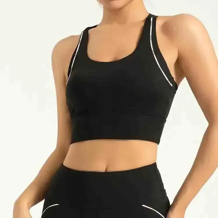 Seamless Reversible Padded Yoga Bra Quick Dry and Breathable Fitness Top Free Size for Plus Size Adults Line Pattern