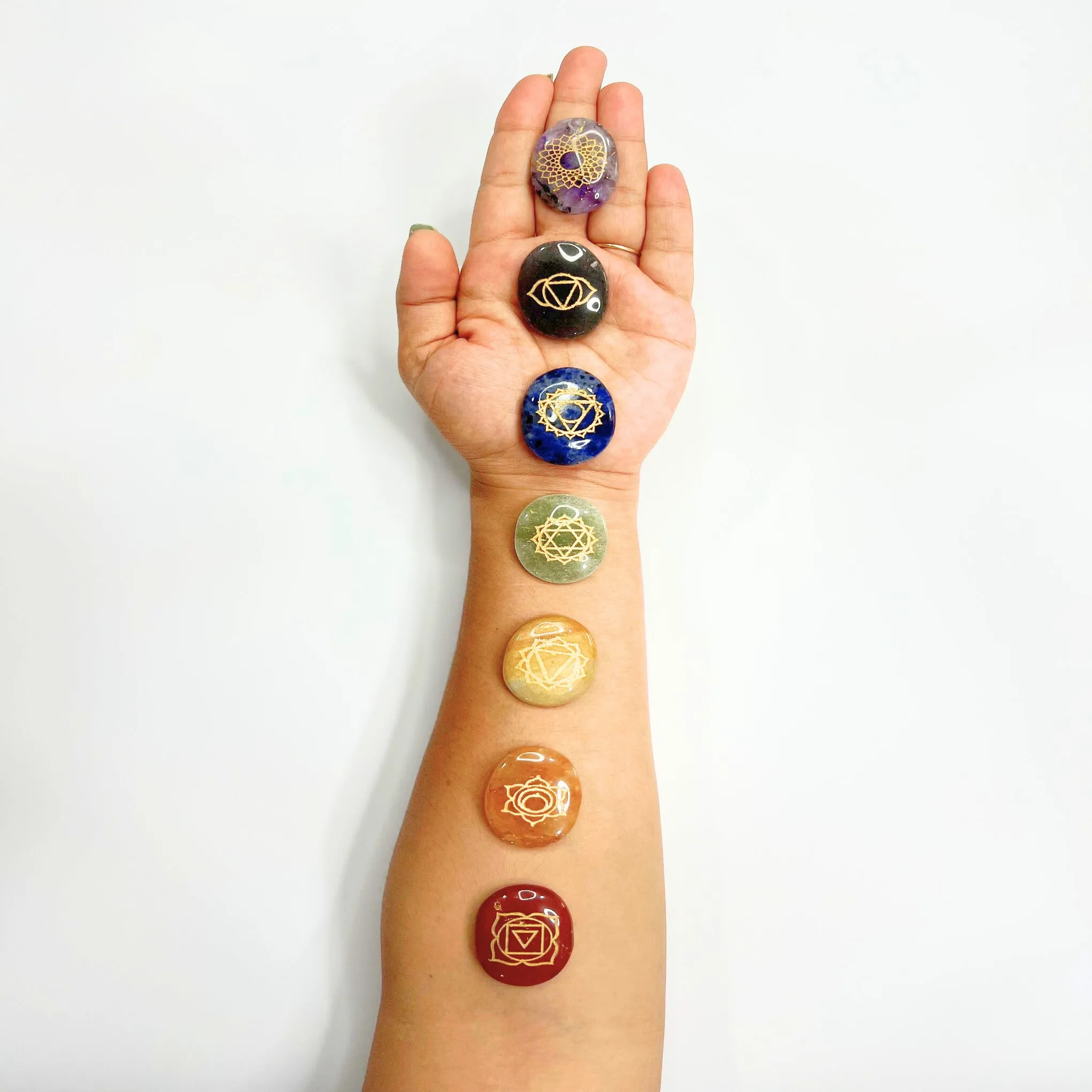 SEVEN CHAKRA STONE SET MEDITATION STONES HEALING STONES REIKI YOGA ACCESSORY