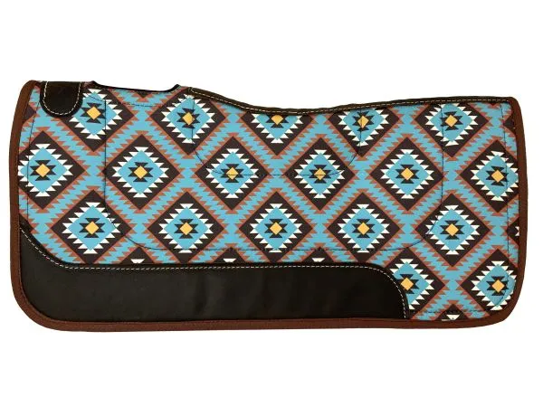 Showman 31" x 32" Nylon Printed Top Contoured Felt Bottom Saddle Pad- Blue Aztec