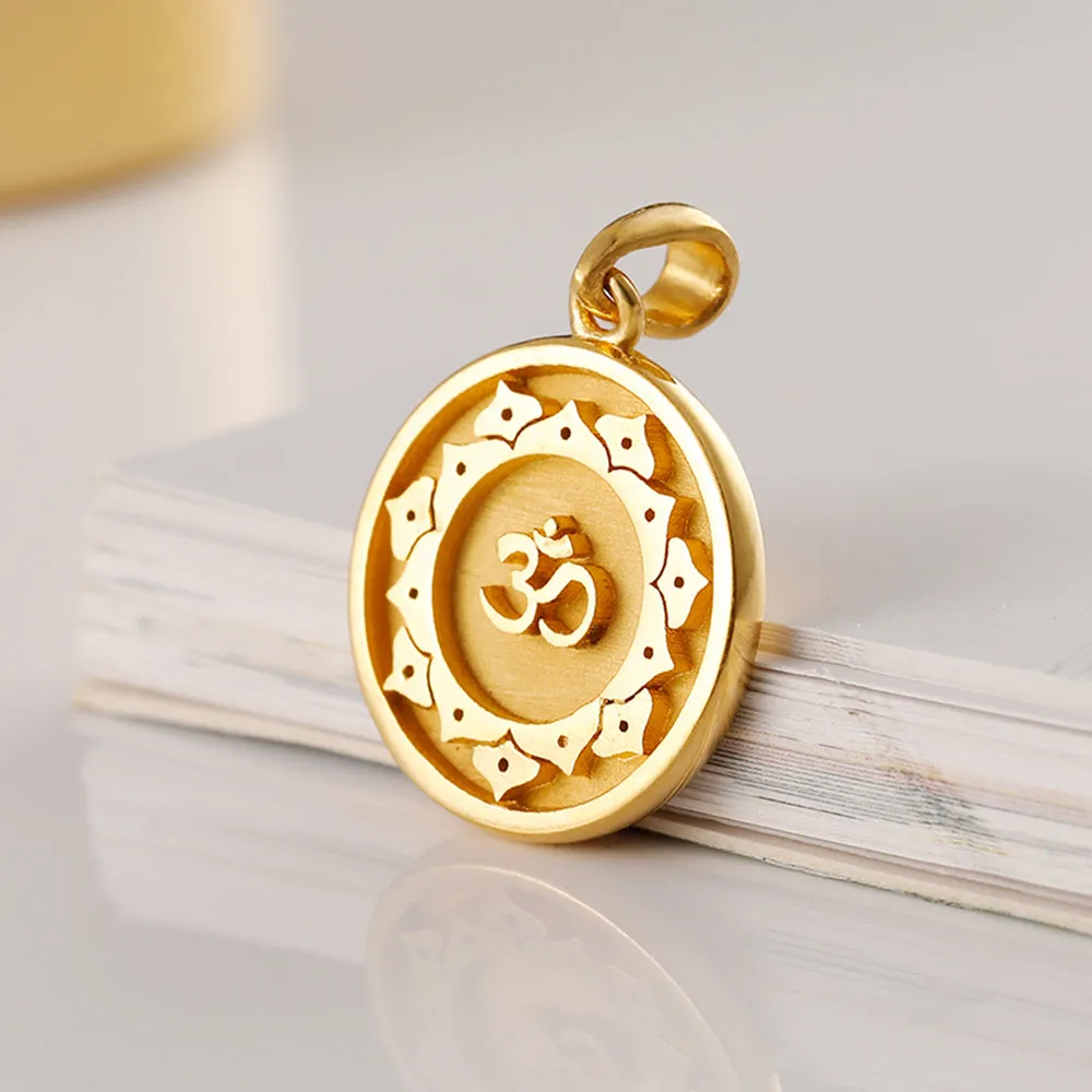 Solid Gold Meditation Yoga Om Yoga Disc Pendant