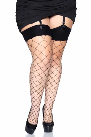 Spandex Fence Net Stockings, Reinforced Toe, Wide Band Top