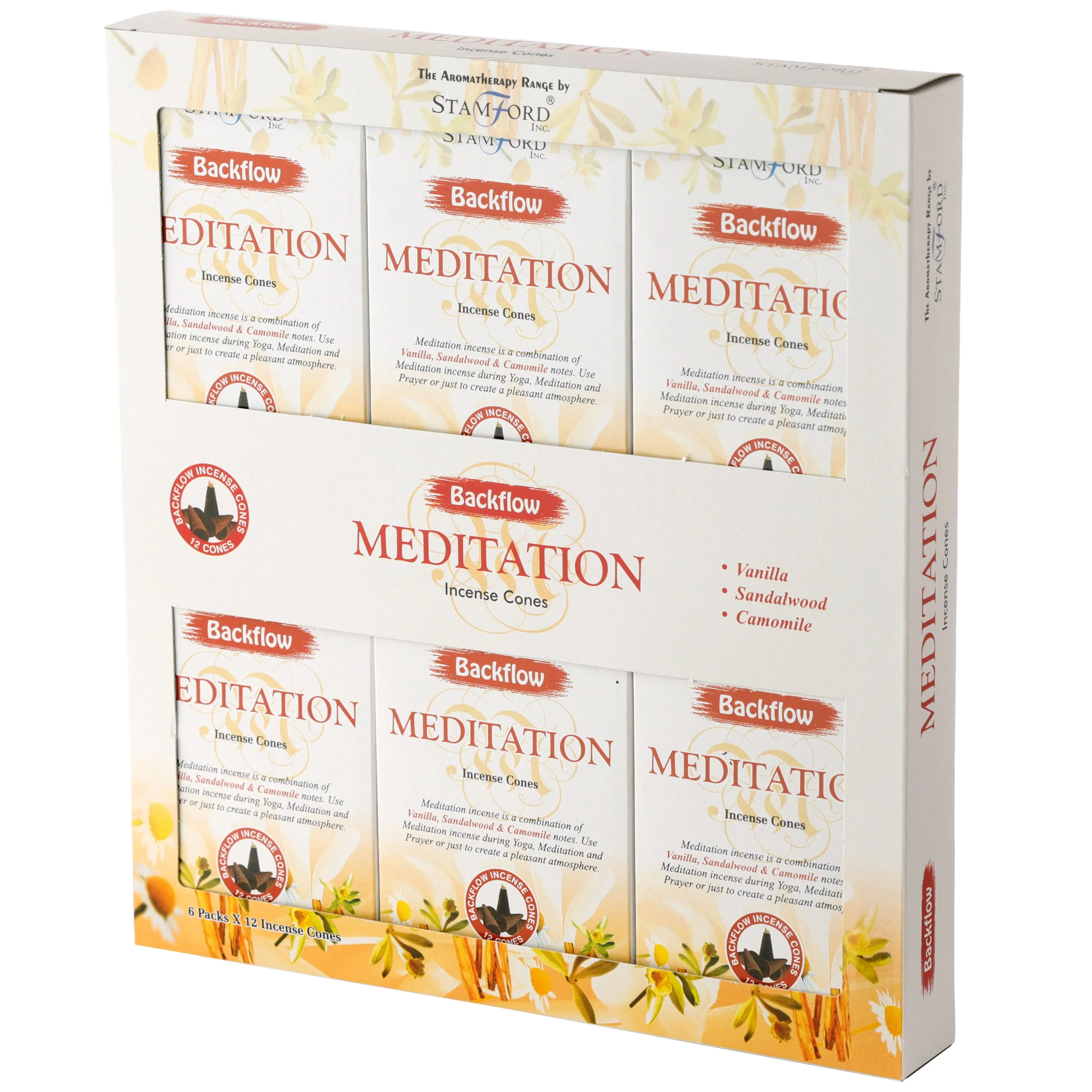 Stamford Backflow Incense Cones - Meditation - Pack of 12 (Approx. 144 cones)