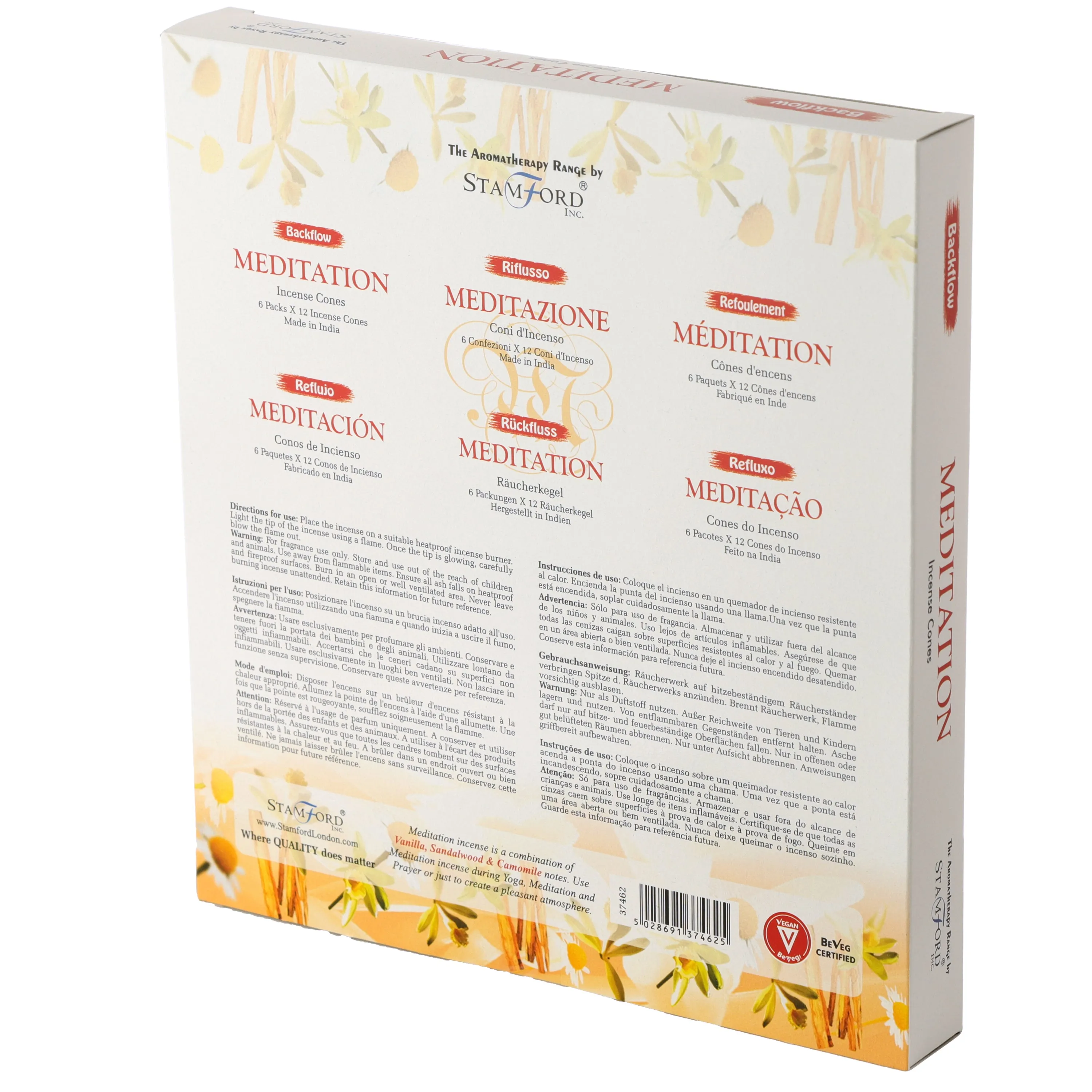 Stamford Backflow Incense Cones - Meditation - Pack of 12 (Approx. 144 cones)