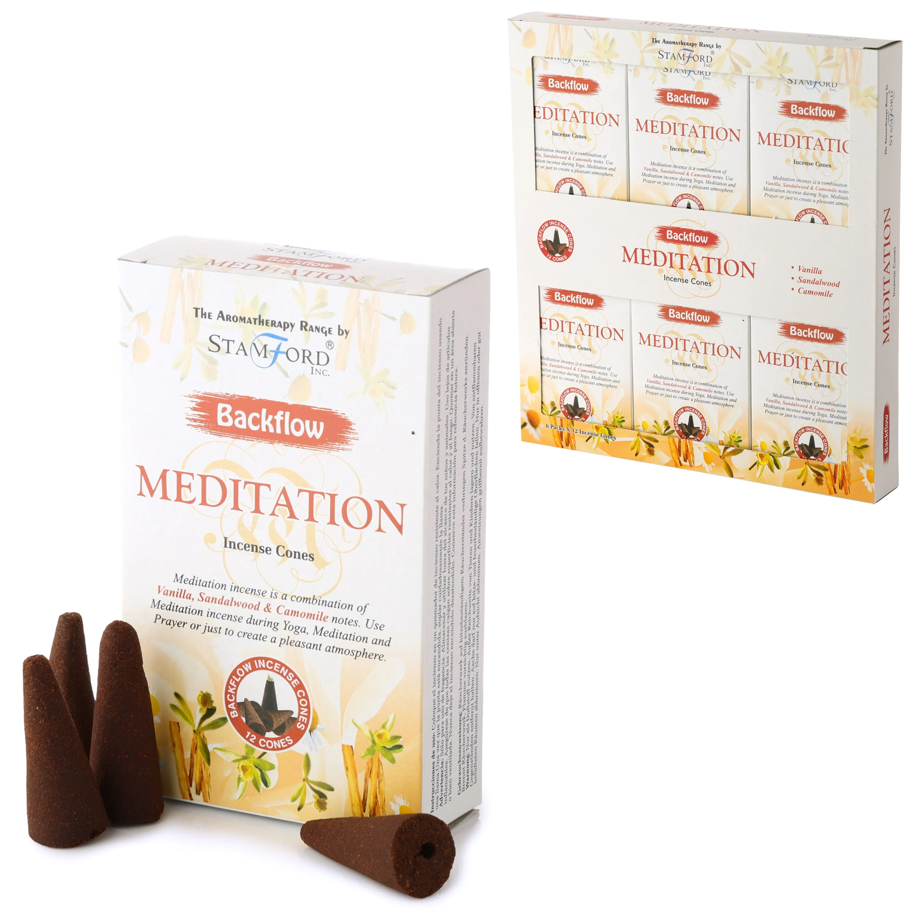 Stamford Backflow Incense Cones - Meditation - Pack of 12 (Approx. 144 cones)