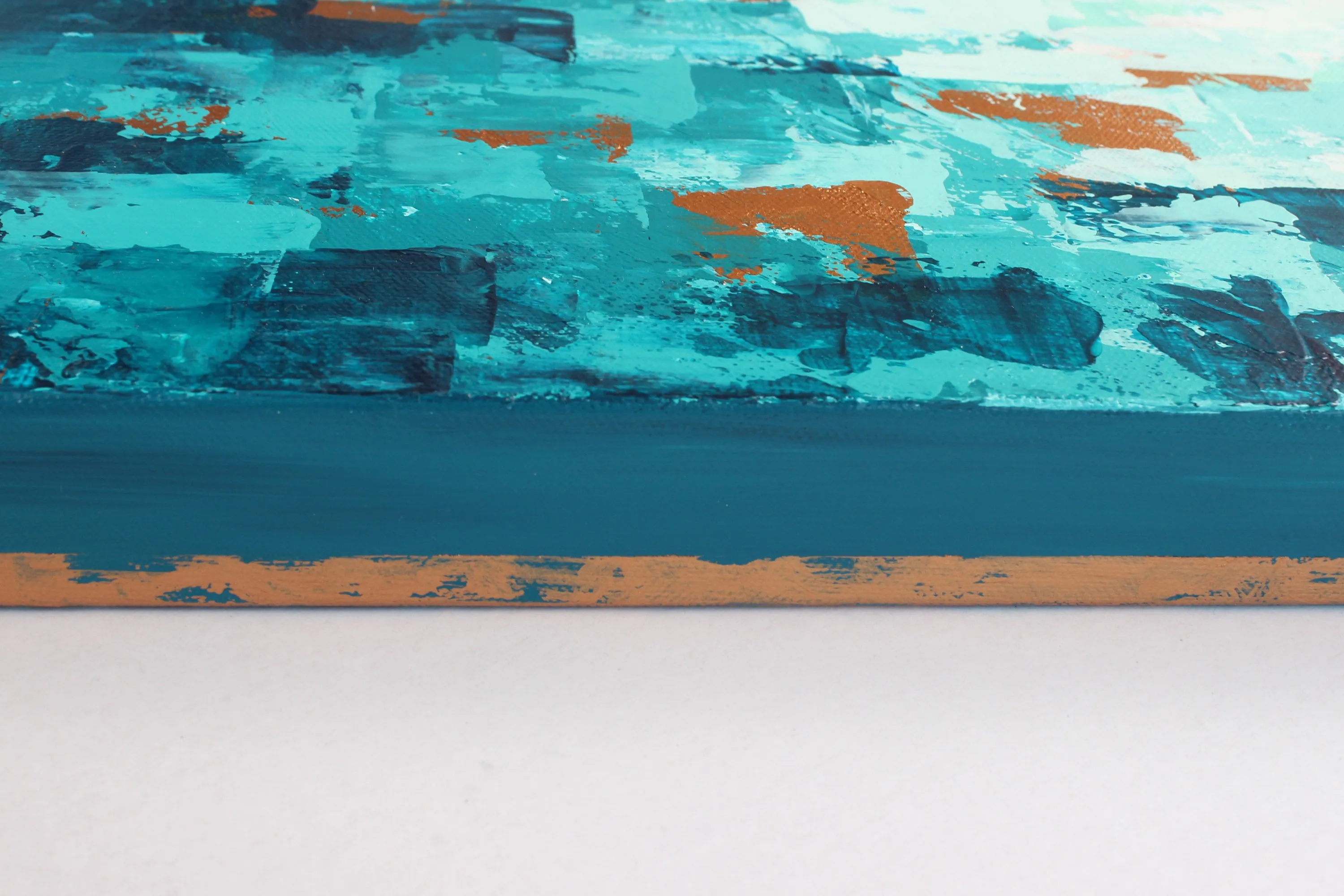 Teal and Copper Abstract Modern Wall Art | "Worth the Climb" |  10"x20" Original Acrylic Painting