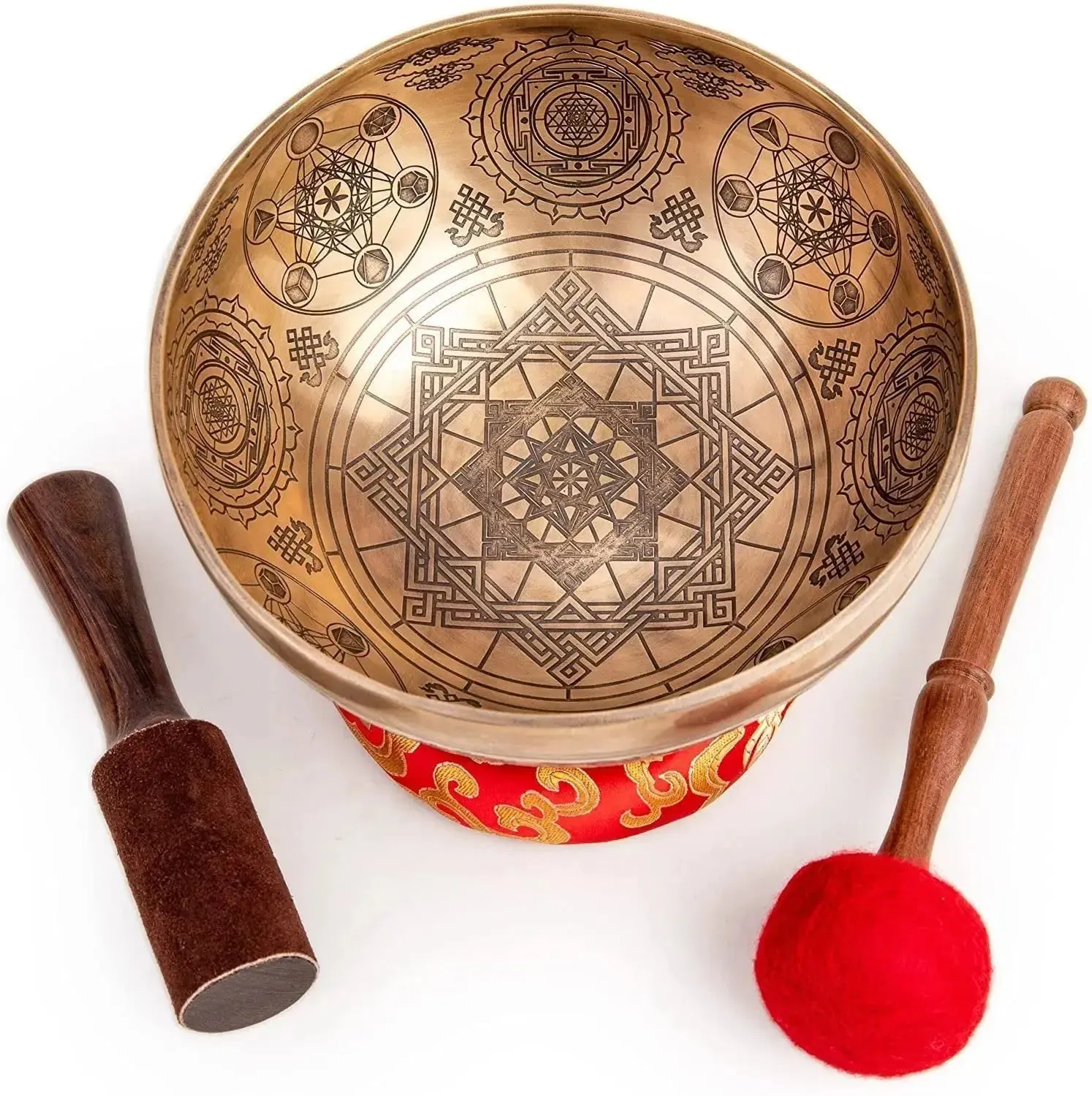 Tibetan Singing Bowl Set - Handmade Bronze Octagon for Sound Bath & Ayurveda Healing