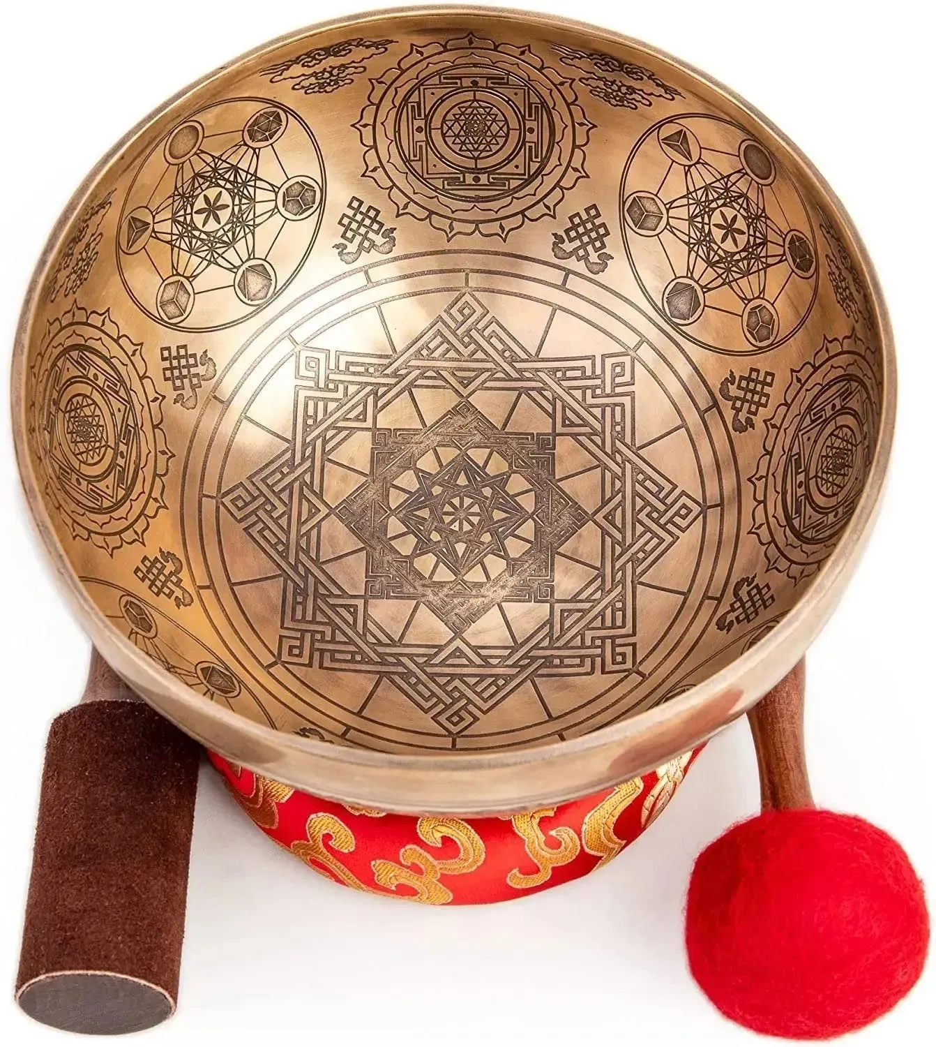Tibetan Singing Bowl Set - Handmade Bronze Octagon for Sound Bath & Ayurveda Healing