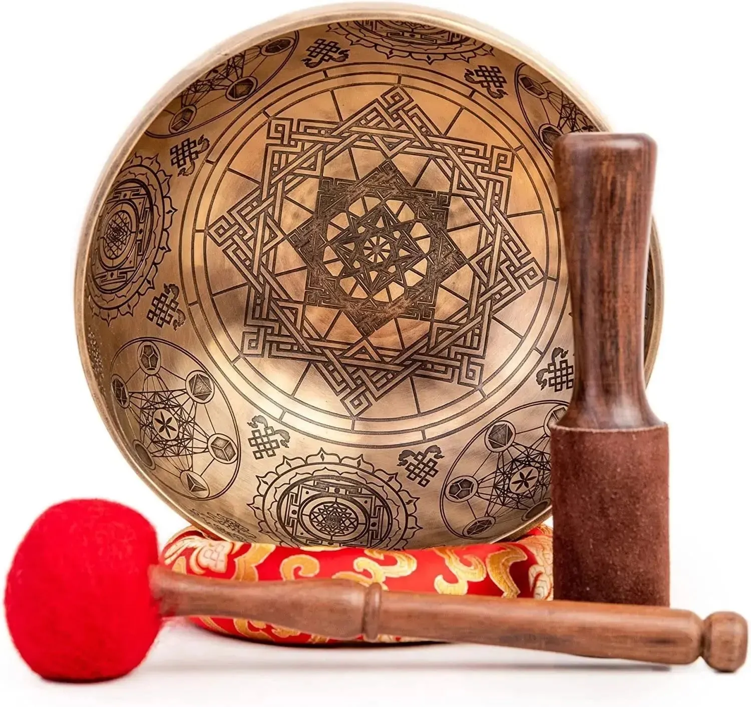 Tibetan Singing Bowl Set - Handmade Bronze Octagon for Sound Bath & Ayurveda Healing