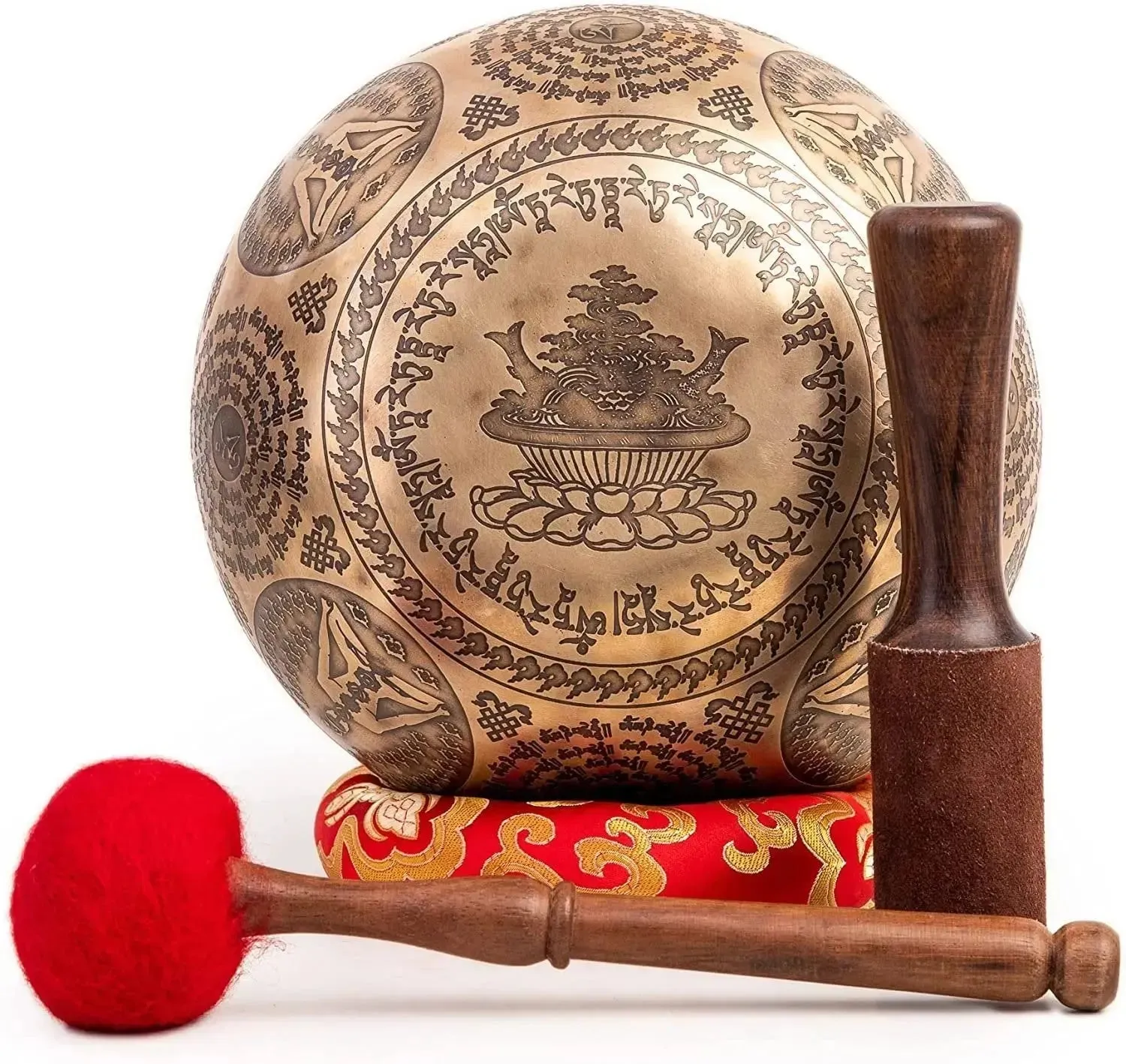 Tibetan Singing Bowl Set - Handmade Bronze Octagon for Sound Bath & Ayurveda Healing