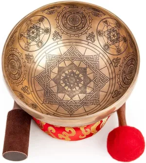Tibetan Singing Bowl Set - Handmade Bronze Octagon for Sound Bath & Ayurveda Healing
