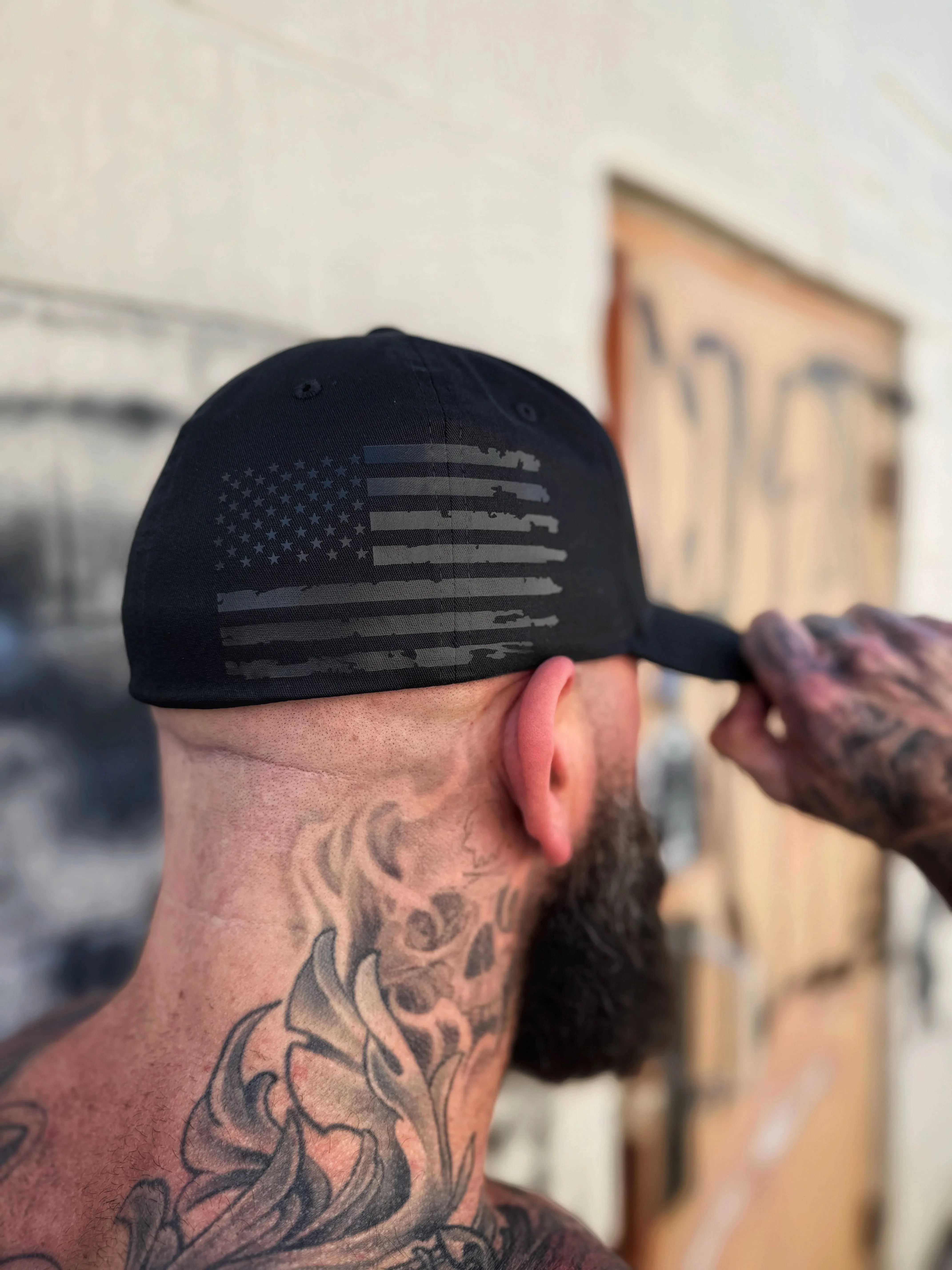 USA FLAG BLACK SIDE STYLE FLEXFIT COTTON HAT
