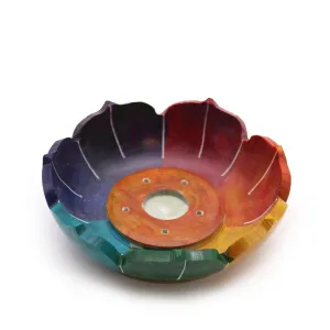 Vibrant Chakra Colors Soapstone Lotus Flower Incense Burner for Meditation & Spiritual Growth
