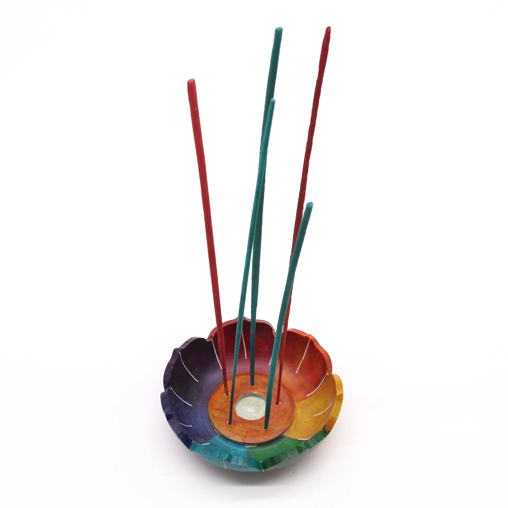 Vibrant Chakra Colors Soapstone Lotus Flower Incense Burner for Meditation & Spiritual Growth