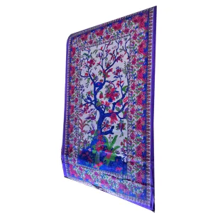 White Purple Tree of Life Wall Decor with Birds Twin Size Tapestry