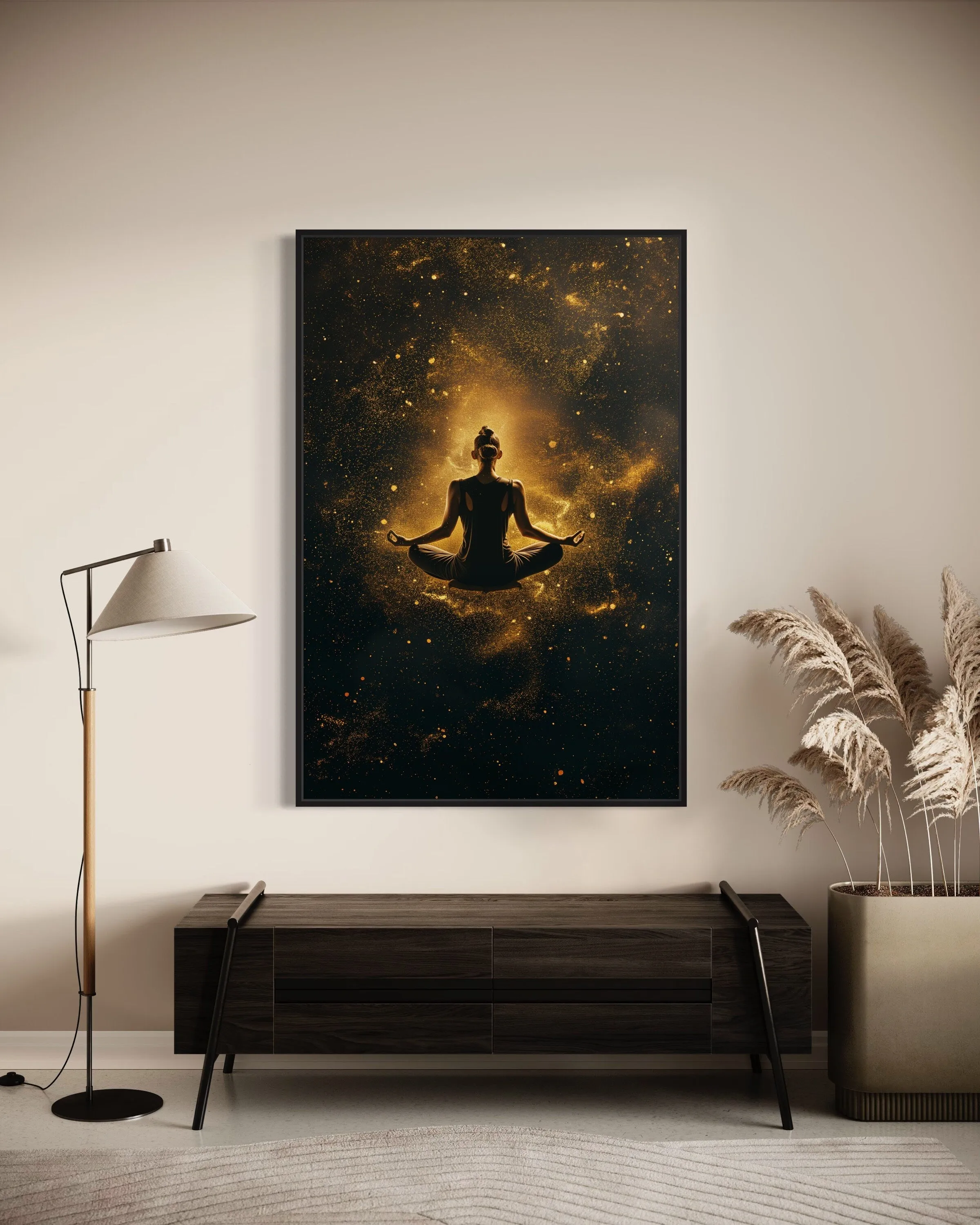 Woman in Lotus Pose Zen Meditation Framed Canvas Wall Art