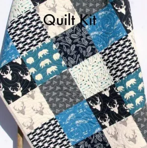 Woodland Boy Quilt Kit, Navy Blue Nursery Bedding, Arrows Deer Buck Aztec