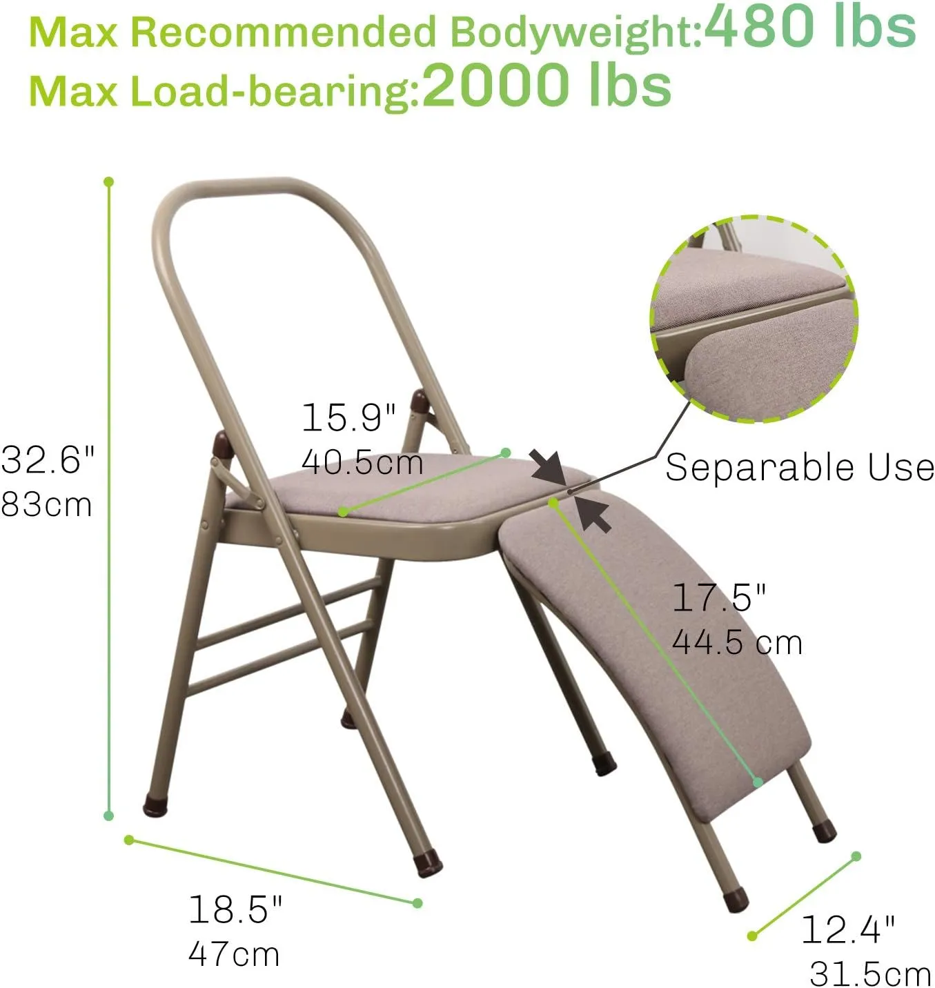 Yoga Auxiliary Chair with Detachable Lumbar Back Support