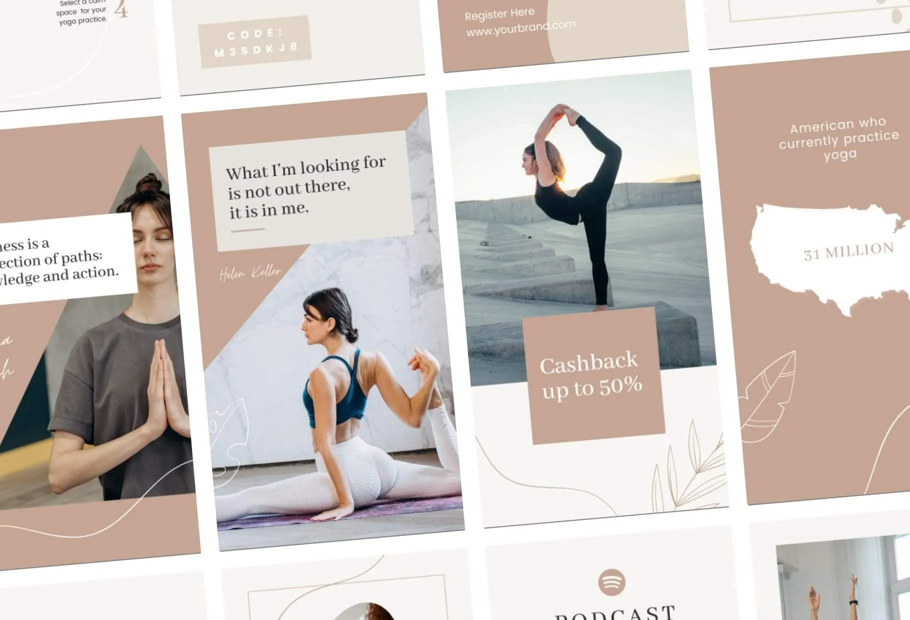 YOGA Elegant 97 Done-for-You Yoga Instagram Stories Fully Editable Canva Templates