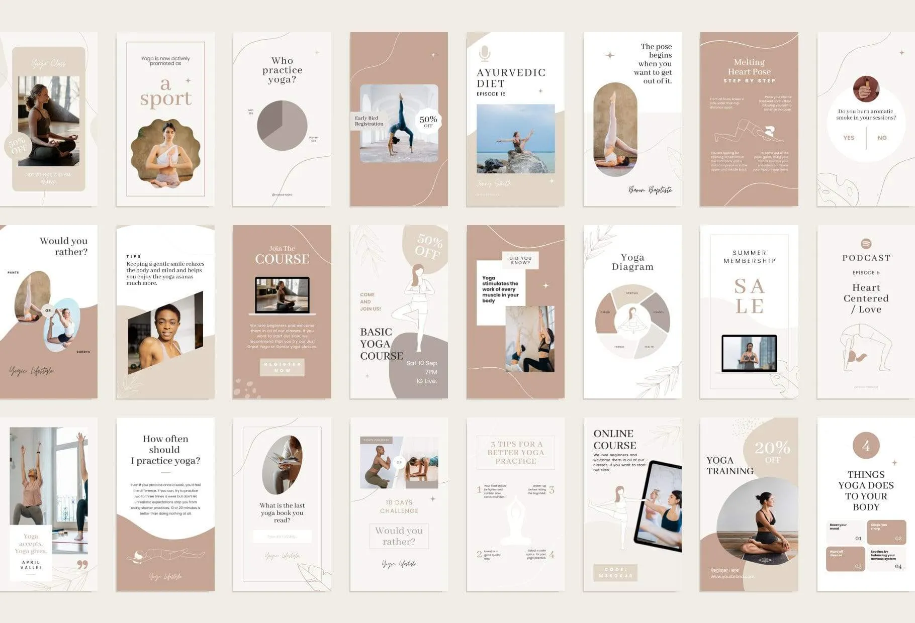 YOGA Elegant 97 Done-for-You Yoga Instagram Stories Fully Editable Canva Templates