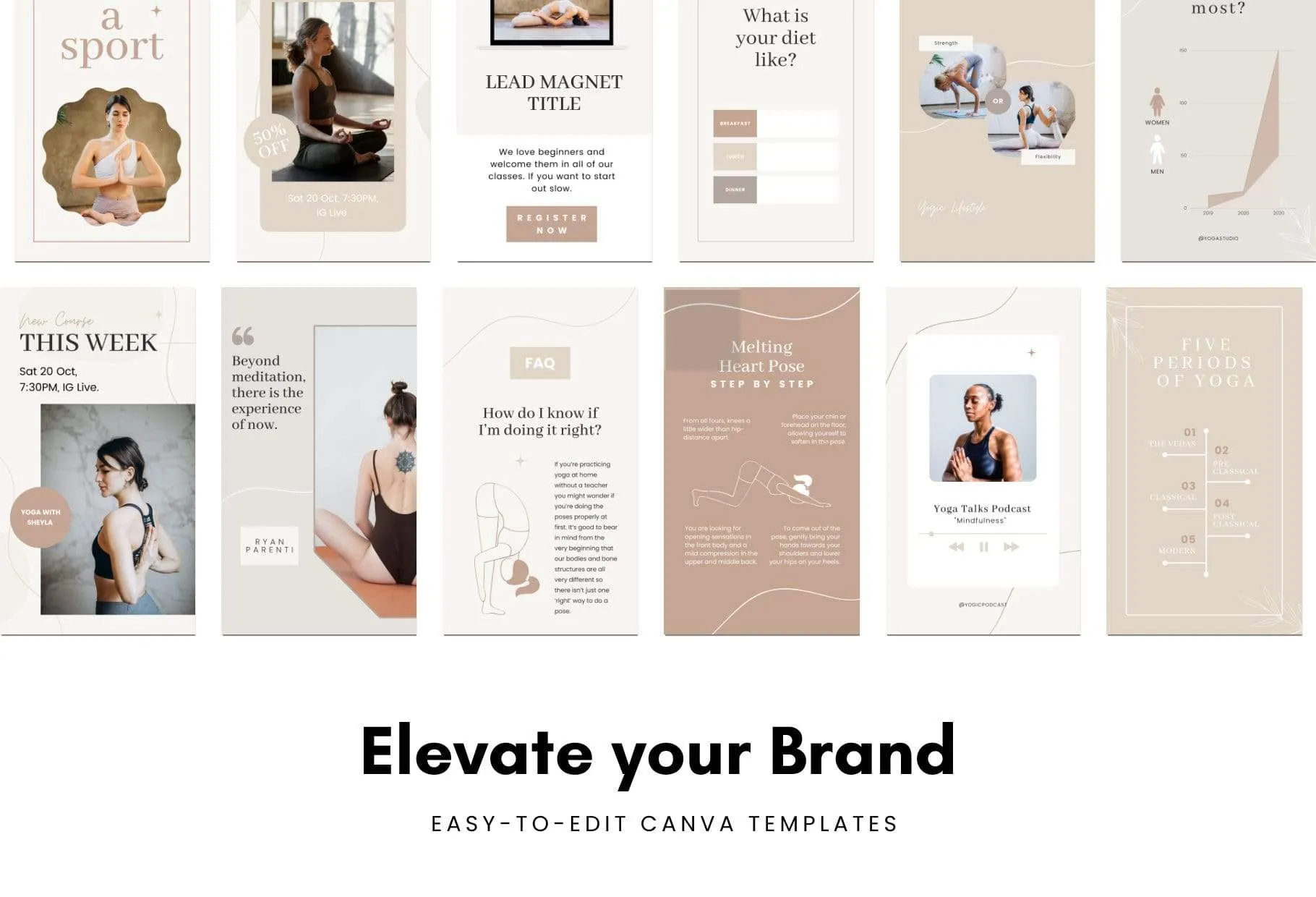 YOGA Elegant 97 Done-for-You Yoga Instagram Stories Fully Editable Canva Templates