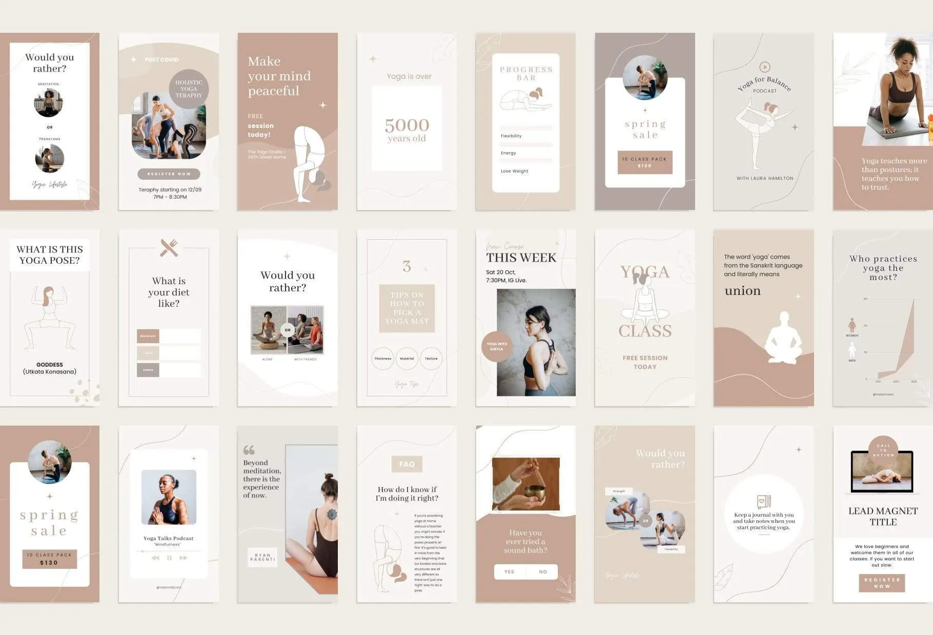 YOGA Elegant 97 Done-for-You Yoga Instagram Stories Fully Editable Canva Templates