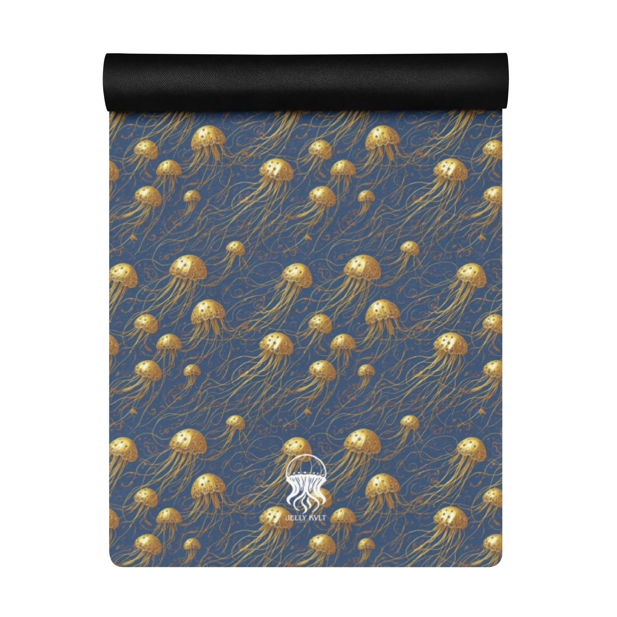Yoga mat - Blue and Gold Jellyfishes