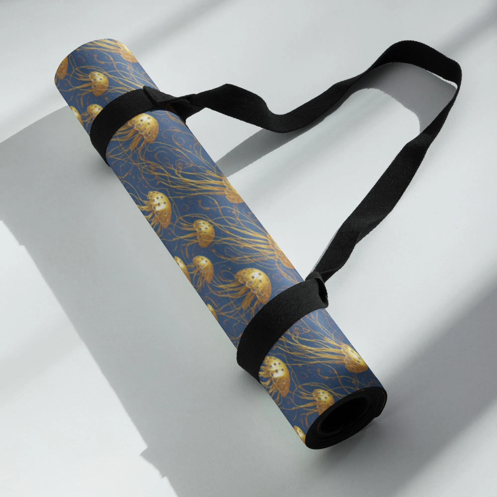 Yoga mat - Blue and Gold Jellyfishes