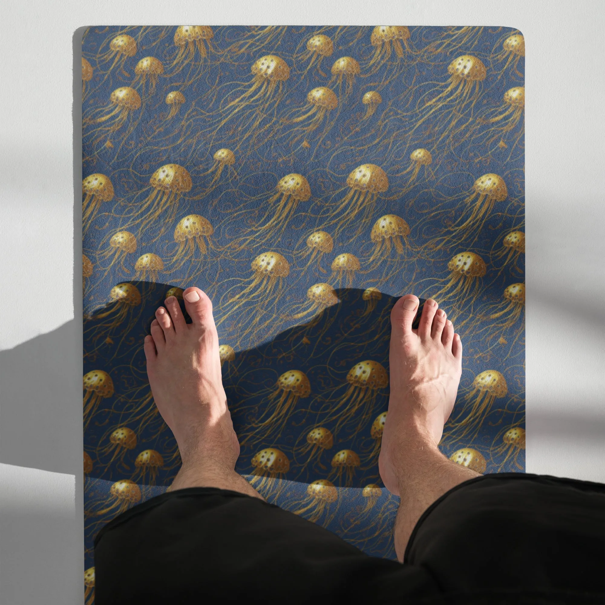 Yoga mat - Blue and Gold Jellyfishes