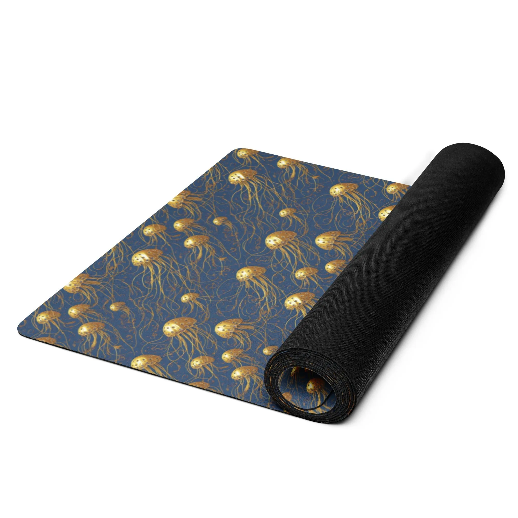 Yoga mat - Blue and Gold Jellyfishes