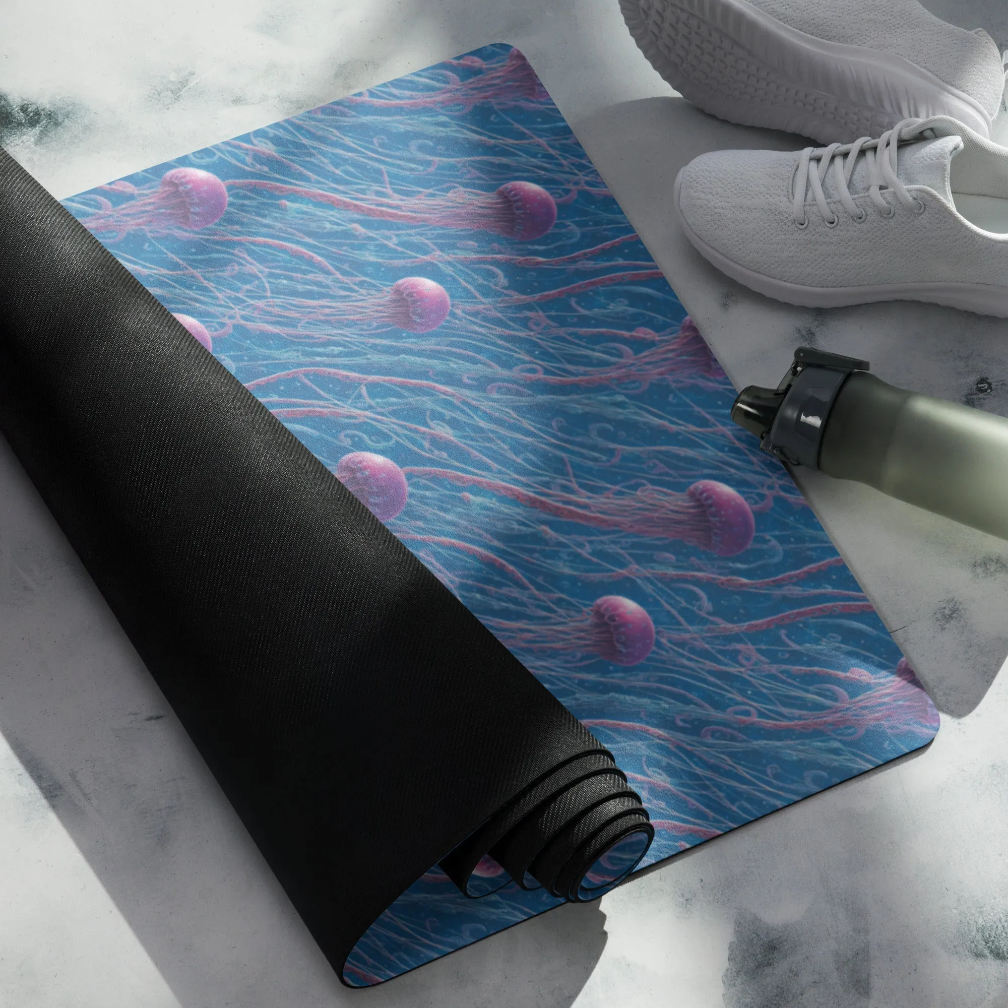 Yoga mat - Blue and Violet Jellyfishes